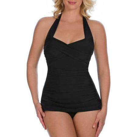 Women's Slimming Shirred Halter One-Piece (Best Slimming One Piece Swimsuits)
