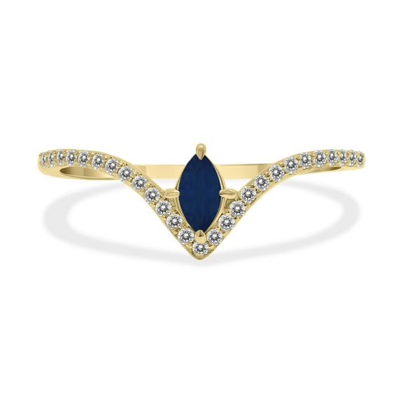 SZUL Women's 1/4 Carat TW Sapphire and Diamond V Shape Ring in 10K Yellow Gold