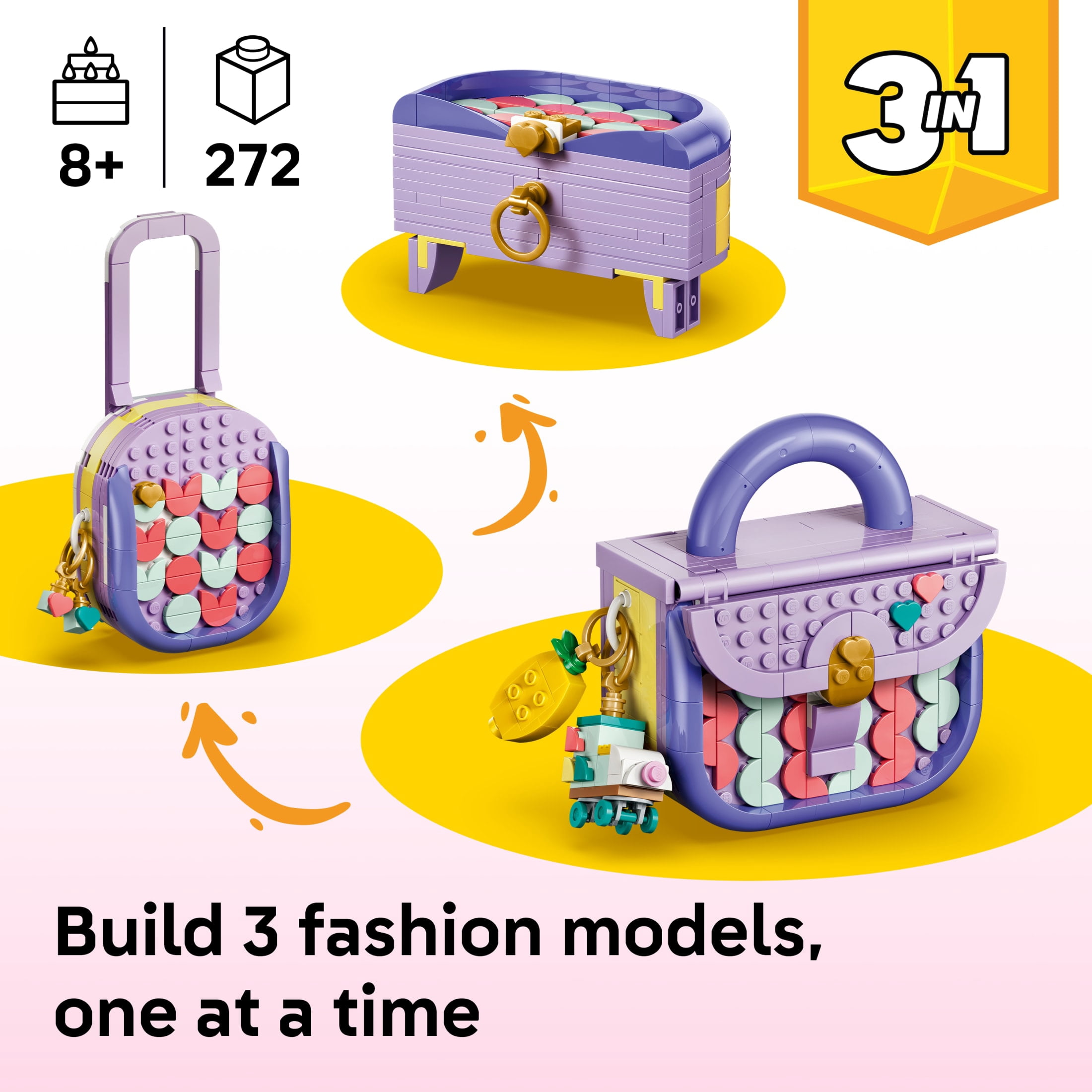 LEGO Creator 3 in 1 Art Fashion Bag with Storage - Building Toy for Girls & Boys, Ages 8+ - Includes 3 Building Options - Kids Bedroom, Book Shelf or Desk Decor - Gift for Birthdays - 31391
