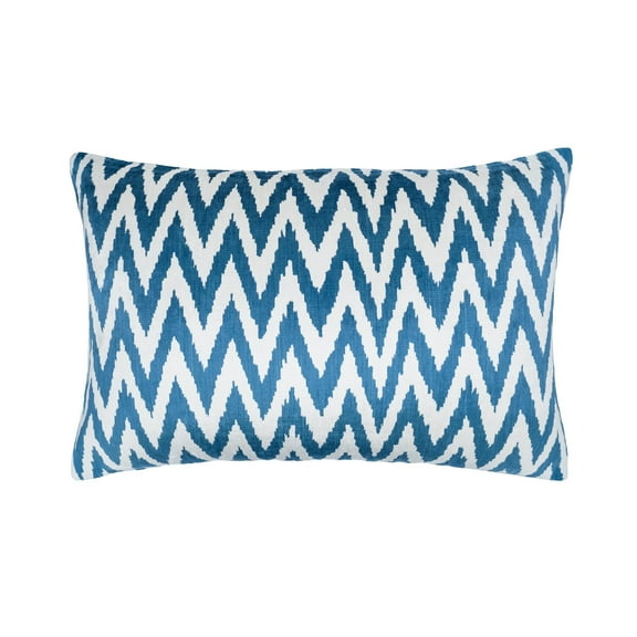 Chevron Blue Silk Velvet Ikat Pillow, 16" X 24"