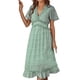 thumbnail image 1 of Vestido largo con volantes y manga corta para mujer - Escote en V profundo con estampado floral, cintura elástica, estilo boho veraniego, 1 of 7