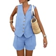 thumbnail image 1 of Conjunto de Dos Piezas para Mujer PRETTYGARDEN Sin Mangas con Botones Azul Claro XXL, 1 of 7