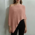 thumbnail image 5 of Women Knit Poncho Top Y2k Off Shoulder Crochet Sheer Shawl Asymmetrical Hem Cover Up Shrug Sweater, 5 of 6