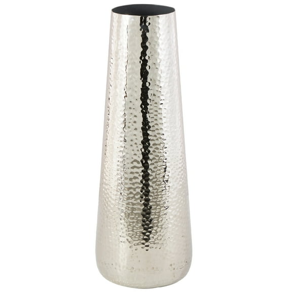 DecMode 25" Tall Hammered Silver Aluminum Metal Vase