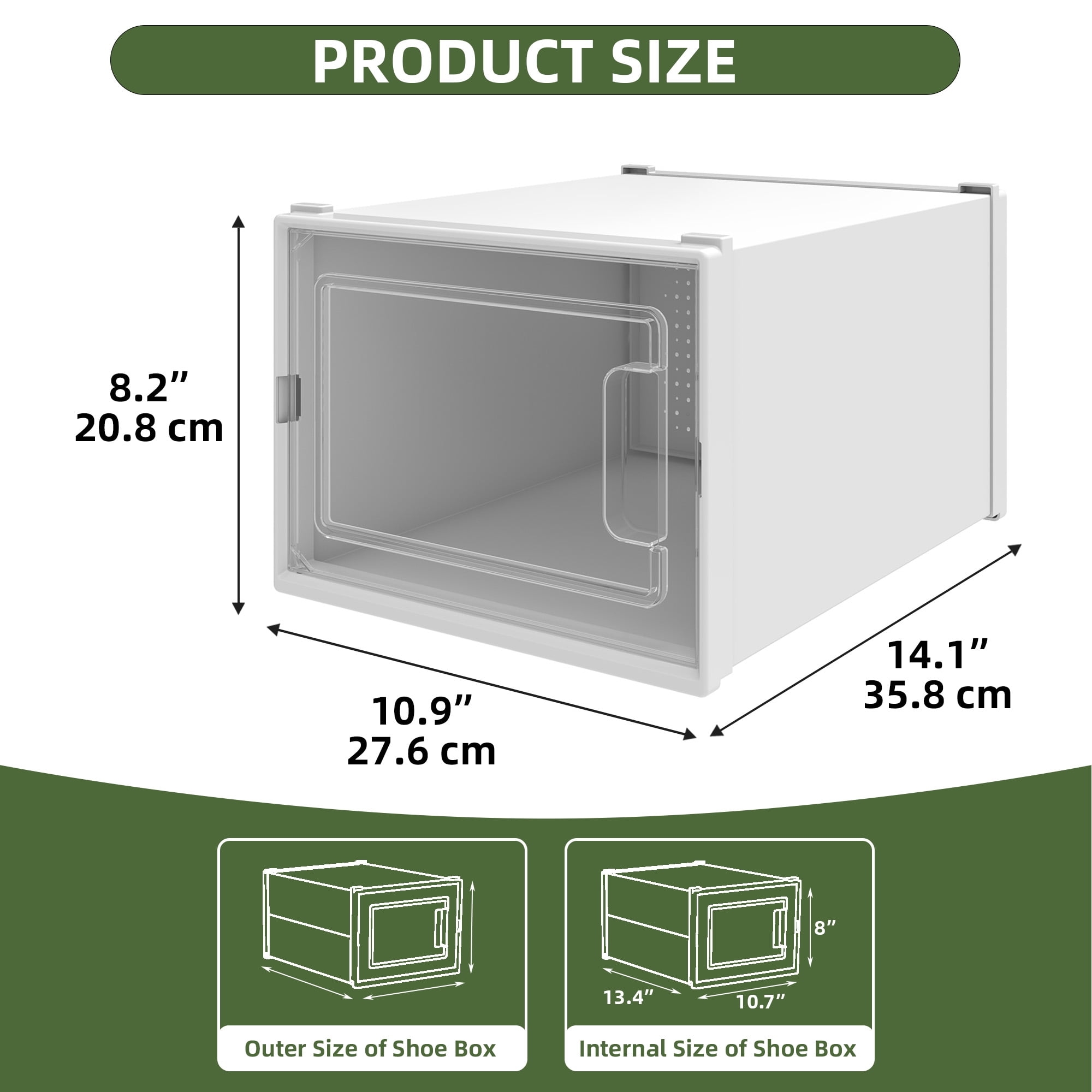 Uforic XL Shoe Storage Box, 18 Pack Stackable Clear Plastic Shoe Organizer Box with Lids,for Entryway Hallway, White