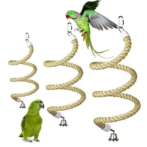 SPRING PARK Pet Bird Spiral Cotton Rope Perches with Bell Chewing Cage