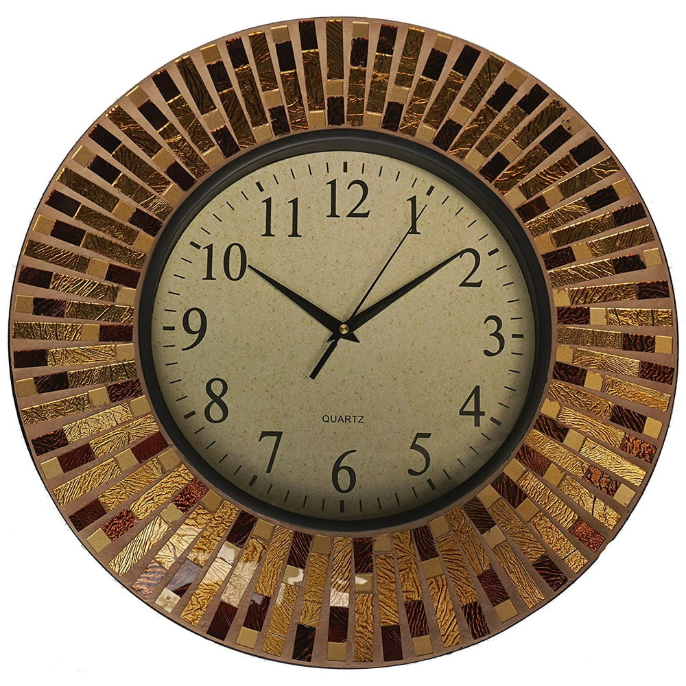 Lulu Decor, 16" Amber Rays Mosaic Wall Clock with Round Glass Dial 9.5