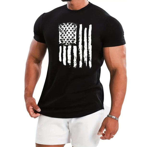 Camiseta ligeramente elástica con estampado de bandera estadounidense desgastada para hombre, ropa de verano para hombre, conjuntos para hombre, camisetas informales