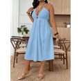 thumbnail image 6 of Plus Size Women Summer Solid Color Side Slit Hem Sexy Spaghetti Strap Dress, 6 of 10