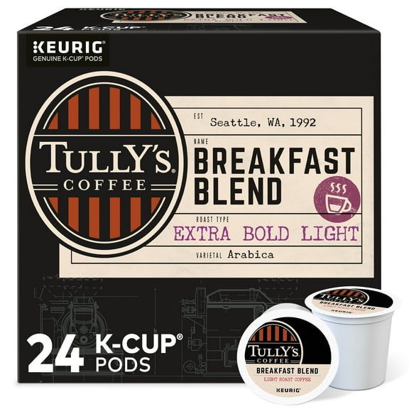 Tully's Coffee Breakfast Blend K-Cup Pods, Light Roast, 24 Count for Keurig Brewers