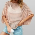 thumbnail image 2 of Raeneomay Batwing Sleeve Tops for Women Casual Loose Solid Color Hollow-Out Short-Sleeved Round Neck Casual Tunic Tops Blouse, 2 of 4