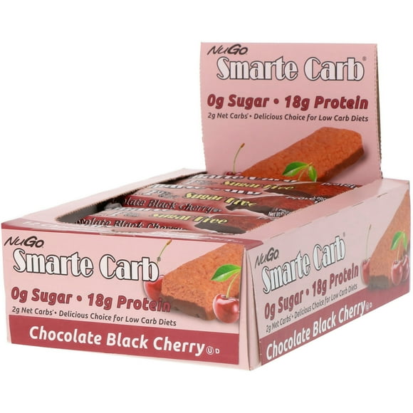 NuGo Nutrition, Barre de Glucides Smarte, Cerise Noire au Chocolat, 12 Barres, 50 g (1,76 oz) Chacune