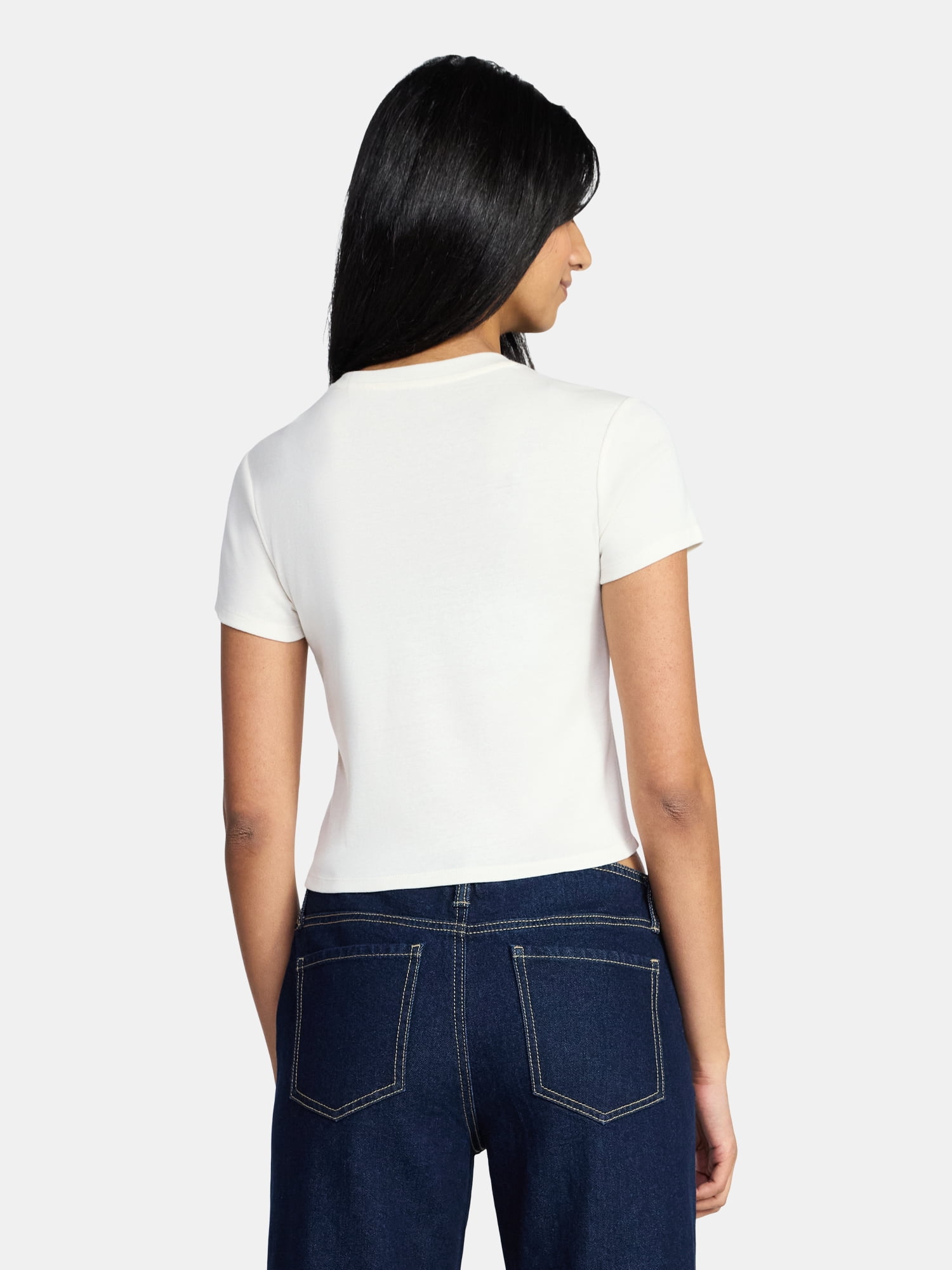 Bow Grid Watercolor Women's Graphic Cropped Baby Tee with Short Sleeves, Sizes XXS-XXL