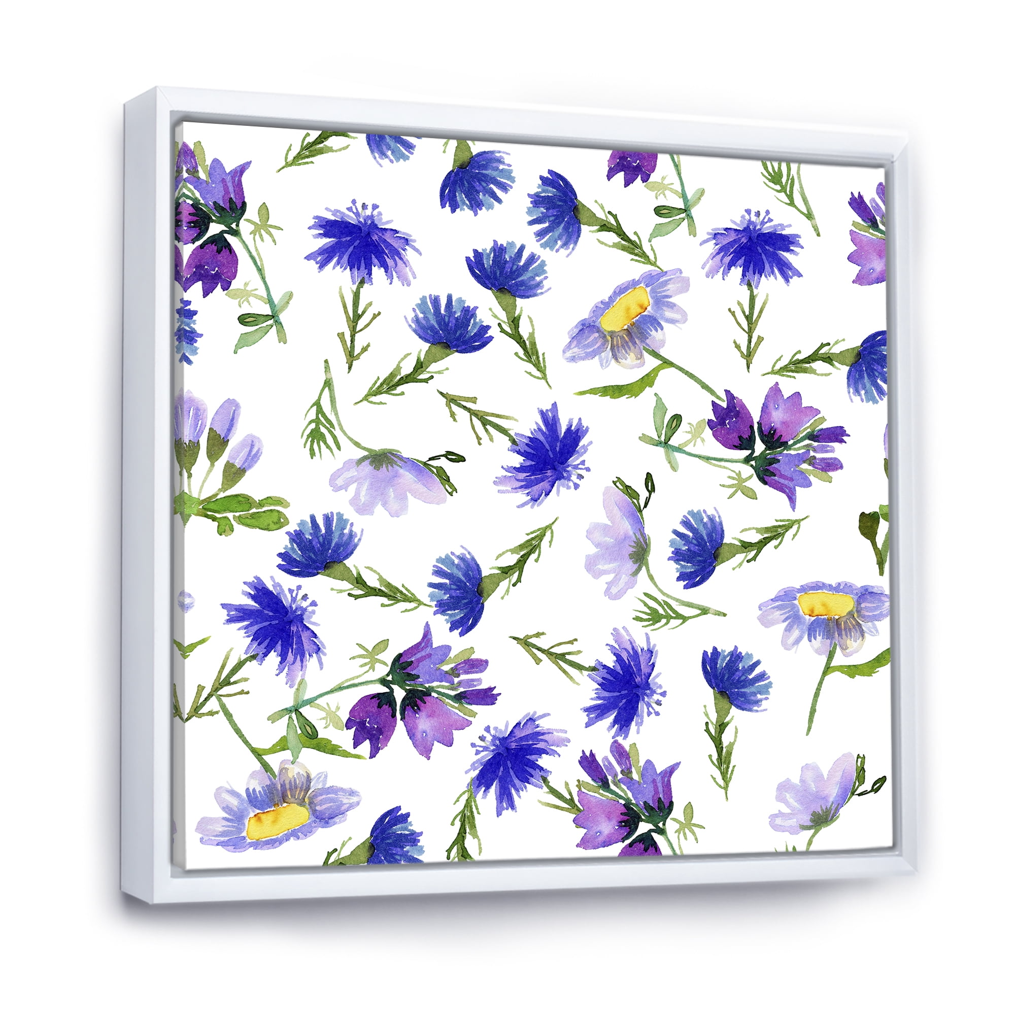 Designart 'Blue Wildflowers With Leaves III' Traditional Framed Canvas Wall Art Print