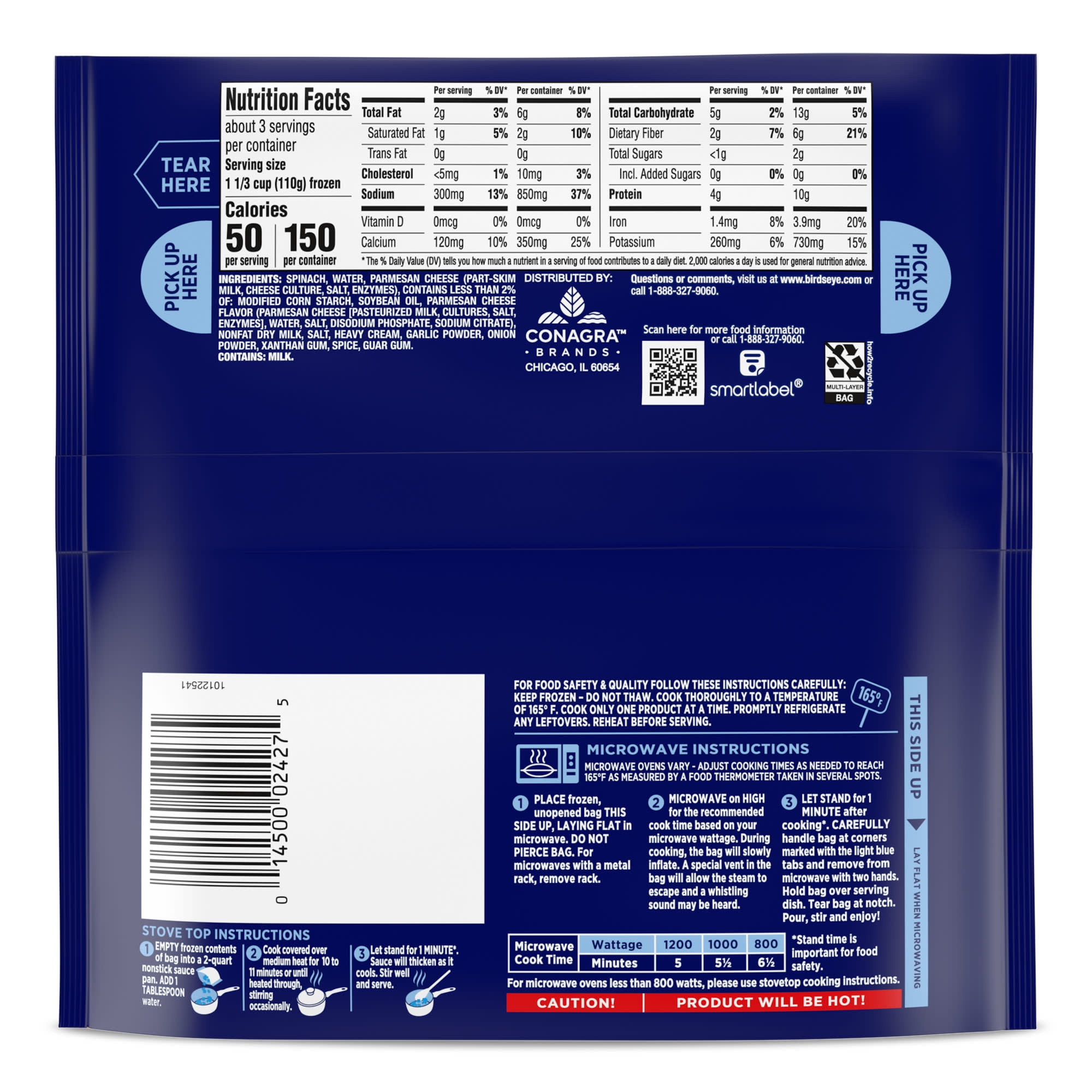 Birds Eye Steamfresh Creamed Spinach, Frozen Vegetables, 10.8 oz. Box