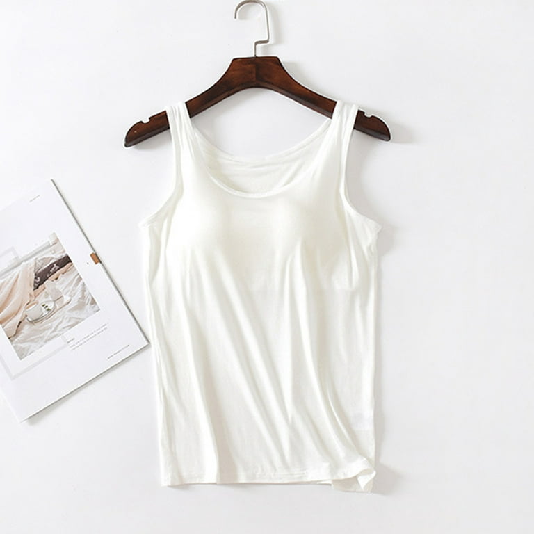Women's Tank Top with Built in Bra Sleeveless Wide Shoulder Strap