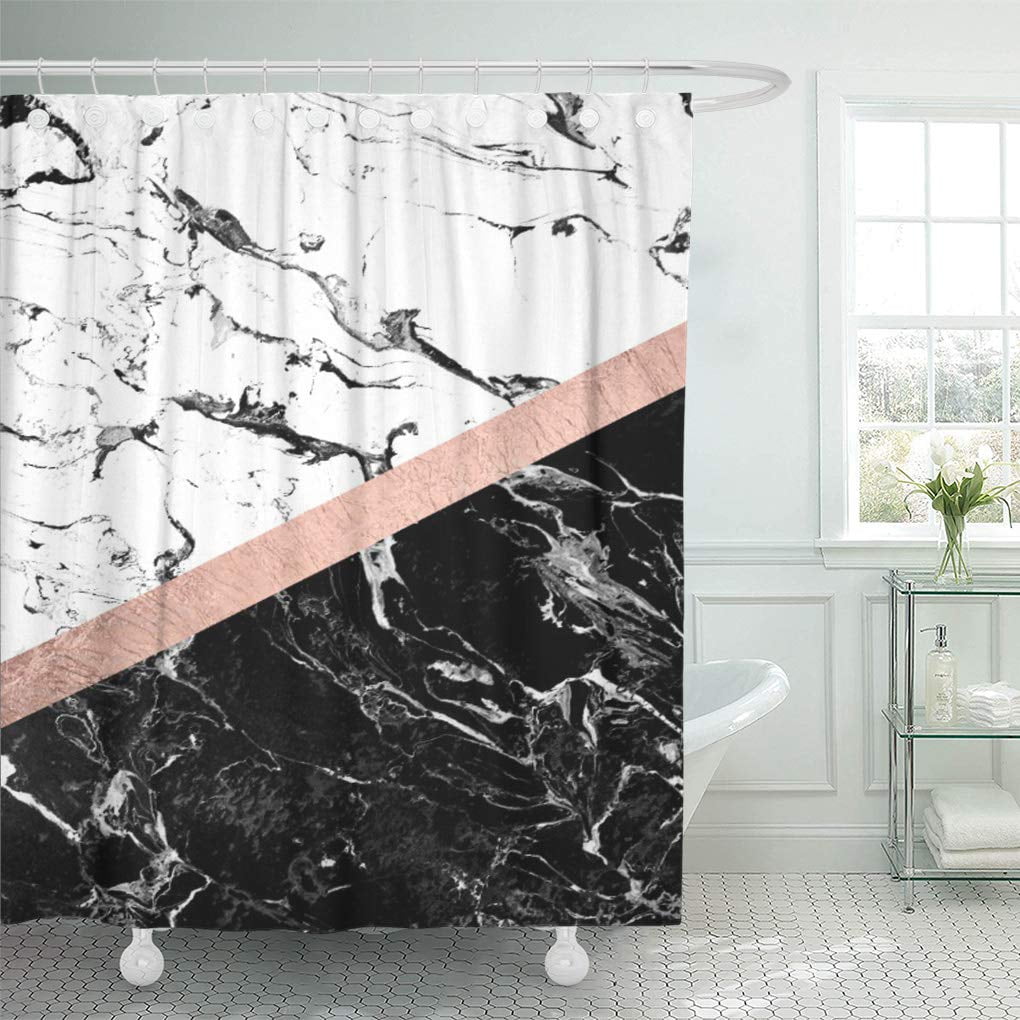 Yusdecor Chic Black White Marble Color, Rose Gold Shower Curtain Hooks