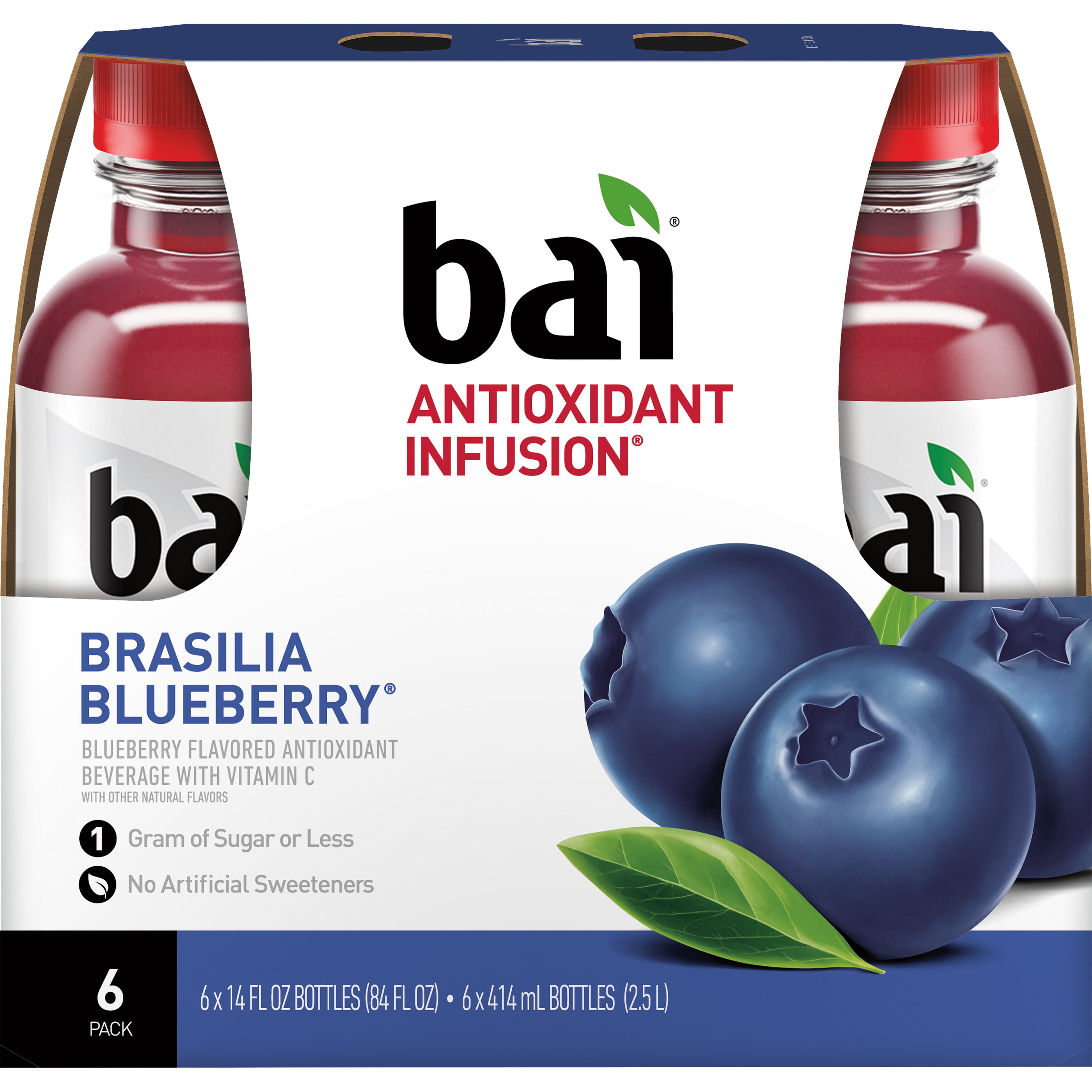 Bai Antioxidant Infused Brasilia Blueberry Flavored Water, 18 fl oz, 6 Bottles