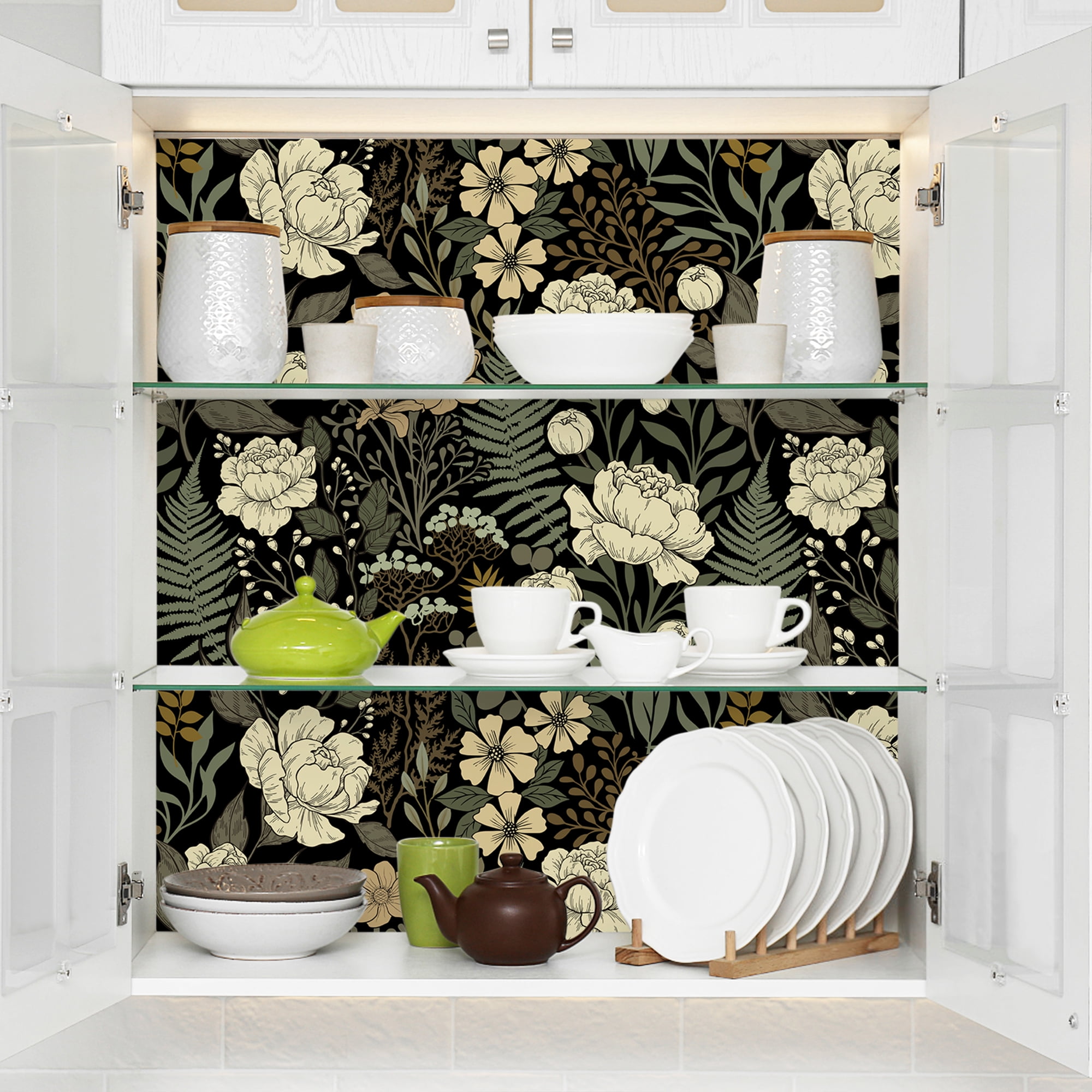 UMIGGEE 17.7-in x 118-in Floral Wallpaper Peel and Stick Floral Black Wallpaper Self Adhesive Flower Wall Paper Contact Paper Home Decor Wall Covering Old Furniture Renovation