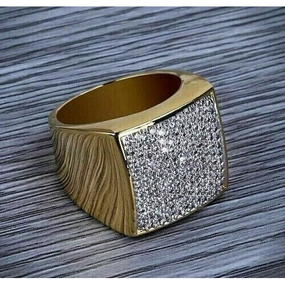 2Ct Round Cut Simulated Diamond Cluster Men's Engagement Ring 14k Yellow Gold Plated Silver For Him