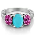 thumbnail image 2 of Gem Stone King 3.30 Ct Oval Green Turquoise Pink Created Sapphire 925 Sterling Silver Ring (Size 7), 2 of 3