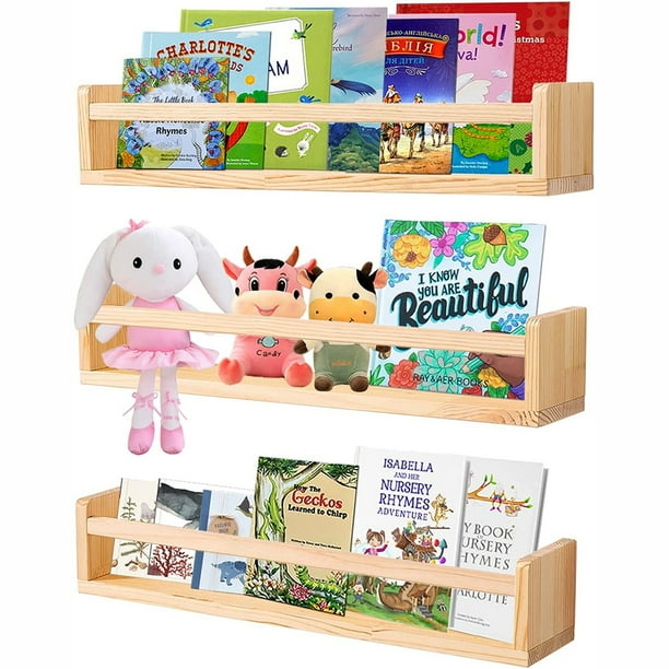 Natural wood wall shelves 24 inch floating wall shelf for kids room