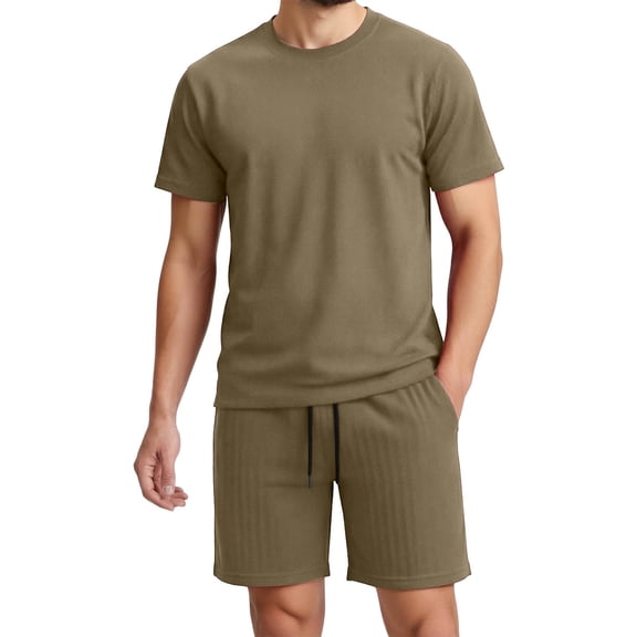 JAJAHO Mens Summer 2 Piece Outfits Short Sleeve Loose Fit T Shirt And Drawstring Shorts Set Comfortable Athletic Casual Wear Solid Color Soft Outfit