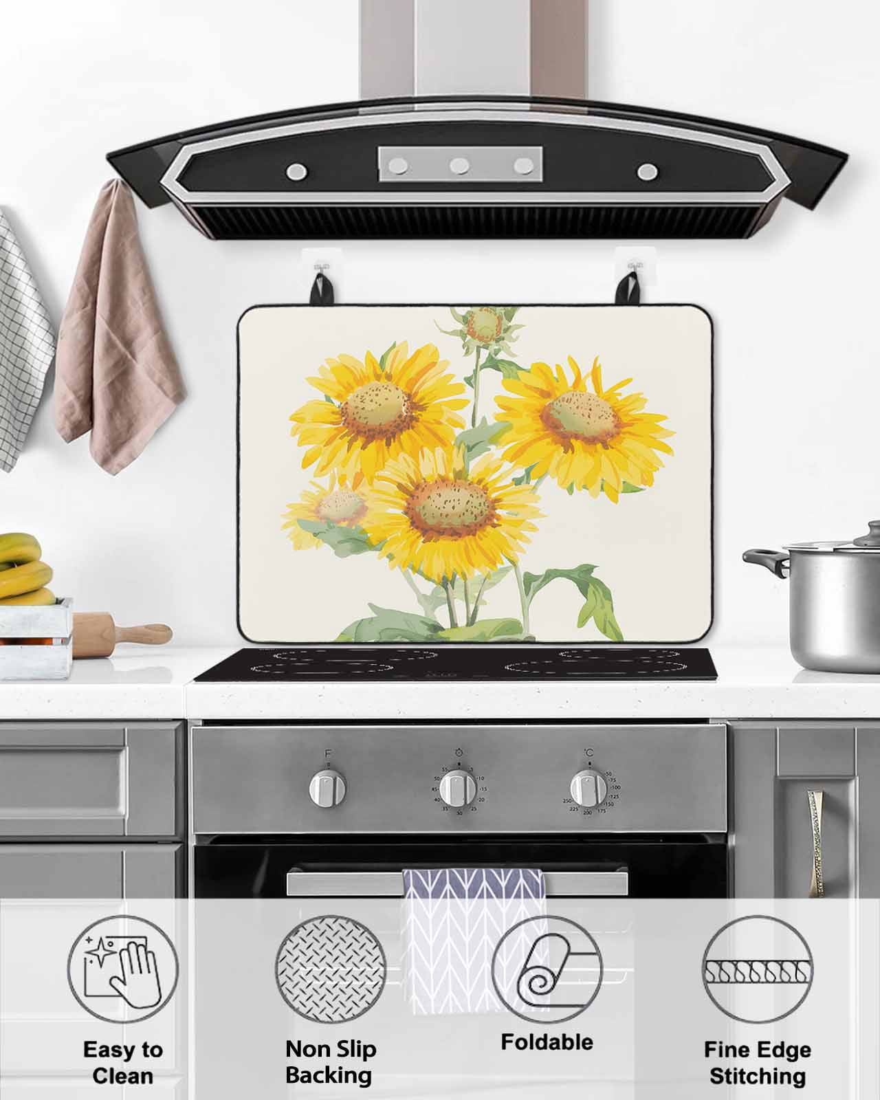 Large Induction Cooktop Protector Mat Sunflowers Stove Top Covers for Electric Stove, Floral Spring Flowers Vintage Botanical Decorative Stove Burner Cover Mats, Glass Top Stove Cover
