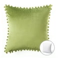 thumbnail image 4 of Phantoscope Designer's Choice Decorative Throw Pillow Set, Fluffy Faux Fur & Pom Pom Velvet Bundle, for Sofa Couch Bedroom, 18" x 18", Brown Fur and Green Velvet, 2 Pack, 4 of 7