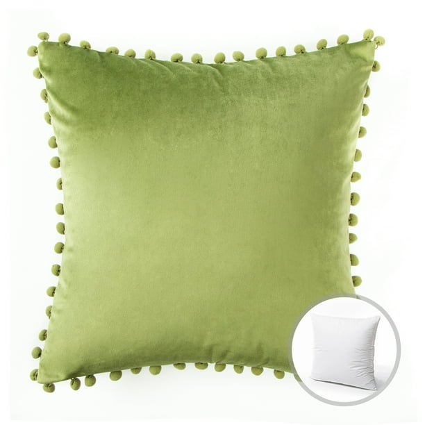 Phantoscope Velvet Series Pom Pom Square Decorative Throw Pillow, 18" x
