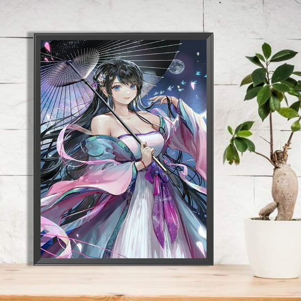 Cuadros Decorativos 5D bricolaje taladro redondo completo diamante pintura chica hogar decoración arte DQrwqpou embutido en tela