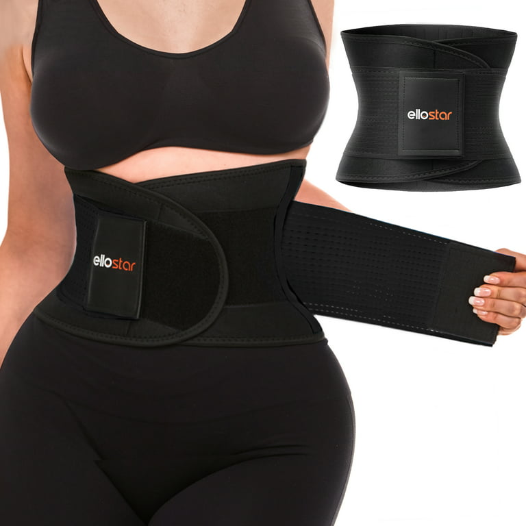 ELLOSTAR Waist Trainer Sweat Belt for Women Plus Size & Men - Back Support  Workout Band & Tummy Control Body Shaper - Black
