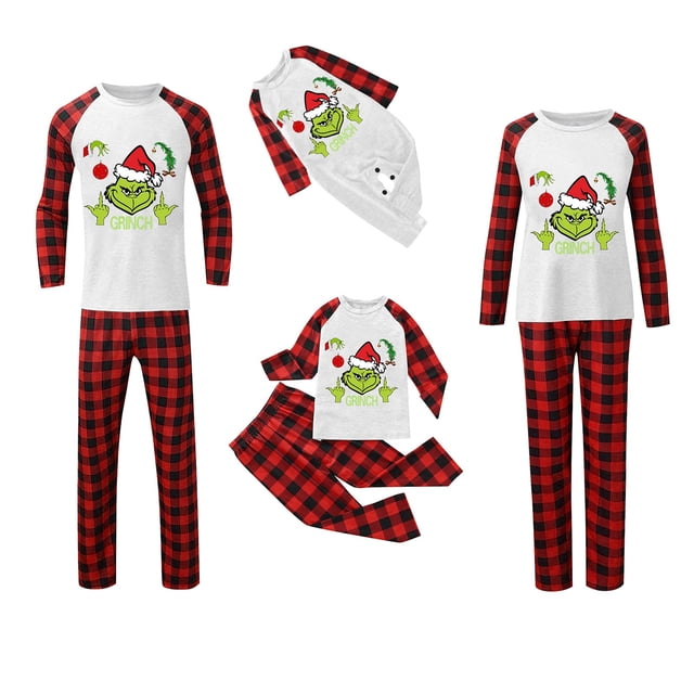 Conjuntos de pijamas navideños familiares a juego Grinch 2024, pijama de Grinch con parte superior y pantalones de pijama a cuadros, pijama de Grinch para niños y adultos para la familia, Hombres L