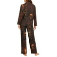 thumbnail image 4 of Garronmavis Halloween Skull Cat Rose Pajamas Women Button Down Pajama Set Long Sleeve Top and Pajama Pants with Pocket 2 Piece Ladies Sleepwear Loungewear Soft Pj, 4 of 7