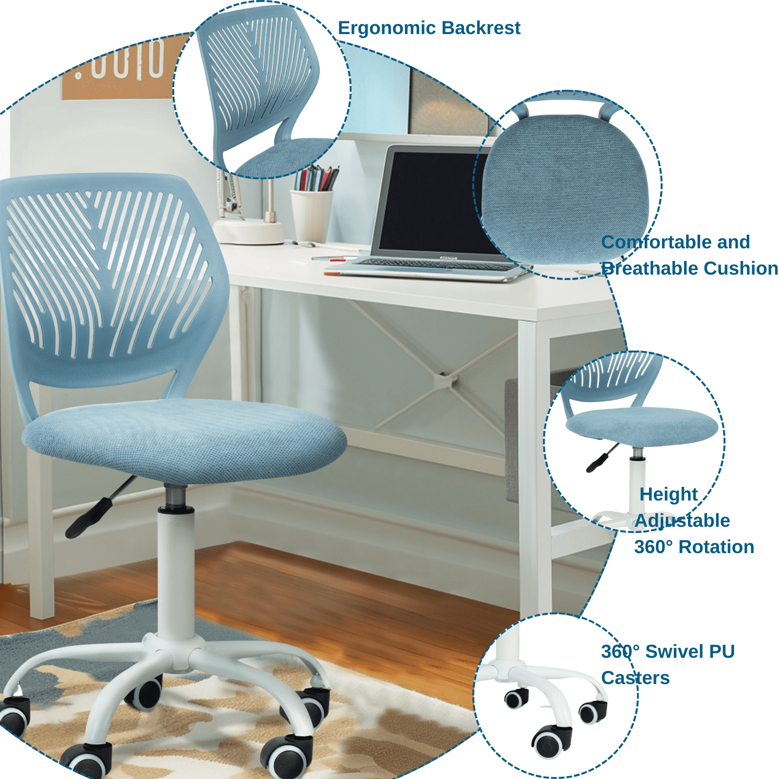 Homy Casa Swivel School Student Chair with Adjustable Height – Ideal for Classrooms, Reading Areas