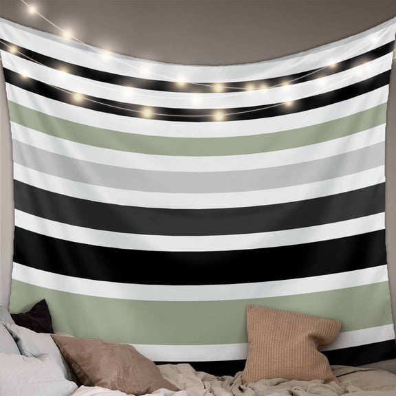 Sage Green Black Stripe Small Tapestry for Bedroom Wall Hanging Tapestry,Modern Abstract Coarse Striped Ceiling Backdrop Tapestries Poster Blanket Wall Decor for Teens Room Living Room Dorm 23" x 28"