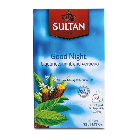 SULTAN TEA Good Night, Moroccan Tea with Liquorice, Mint and Verbana Herbal Green Teas (Single Pack - 20 Tea Bags)