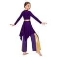 thumbnail image 2 of Doomiva Kids Girls Worship Praise Dance Dress Metallic Long Sleeve Outfit with Palazzo Pants Liturgical Church Robe Purple 16, 2 of 7