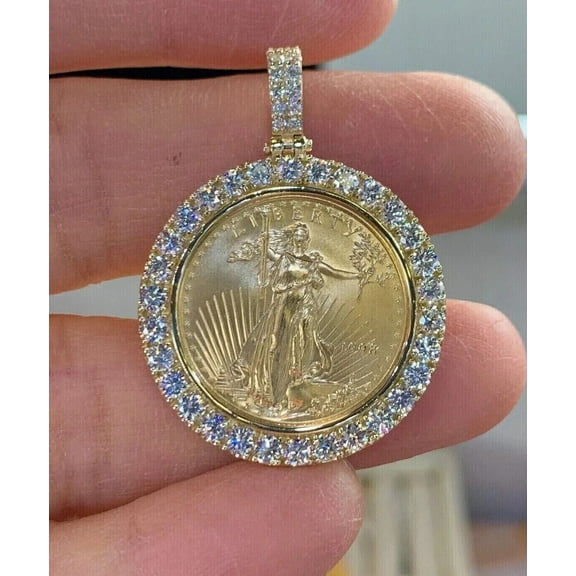 2Ct Round Cut Lab Created Diamond Liberty Coin Pendant 14K Yellow Gold Plated