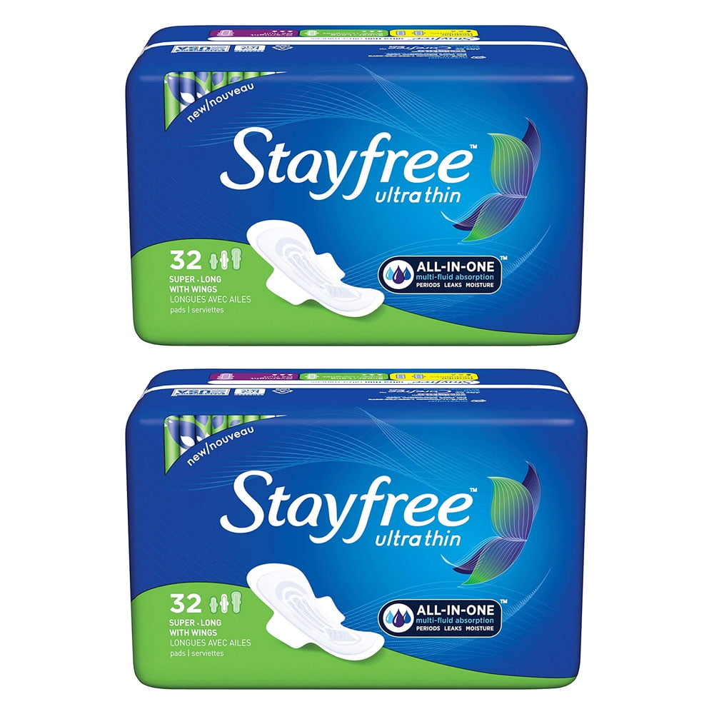 (2 Pack) Stayfree Ultra Thin Super Long Pads with Wings For Women