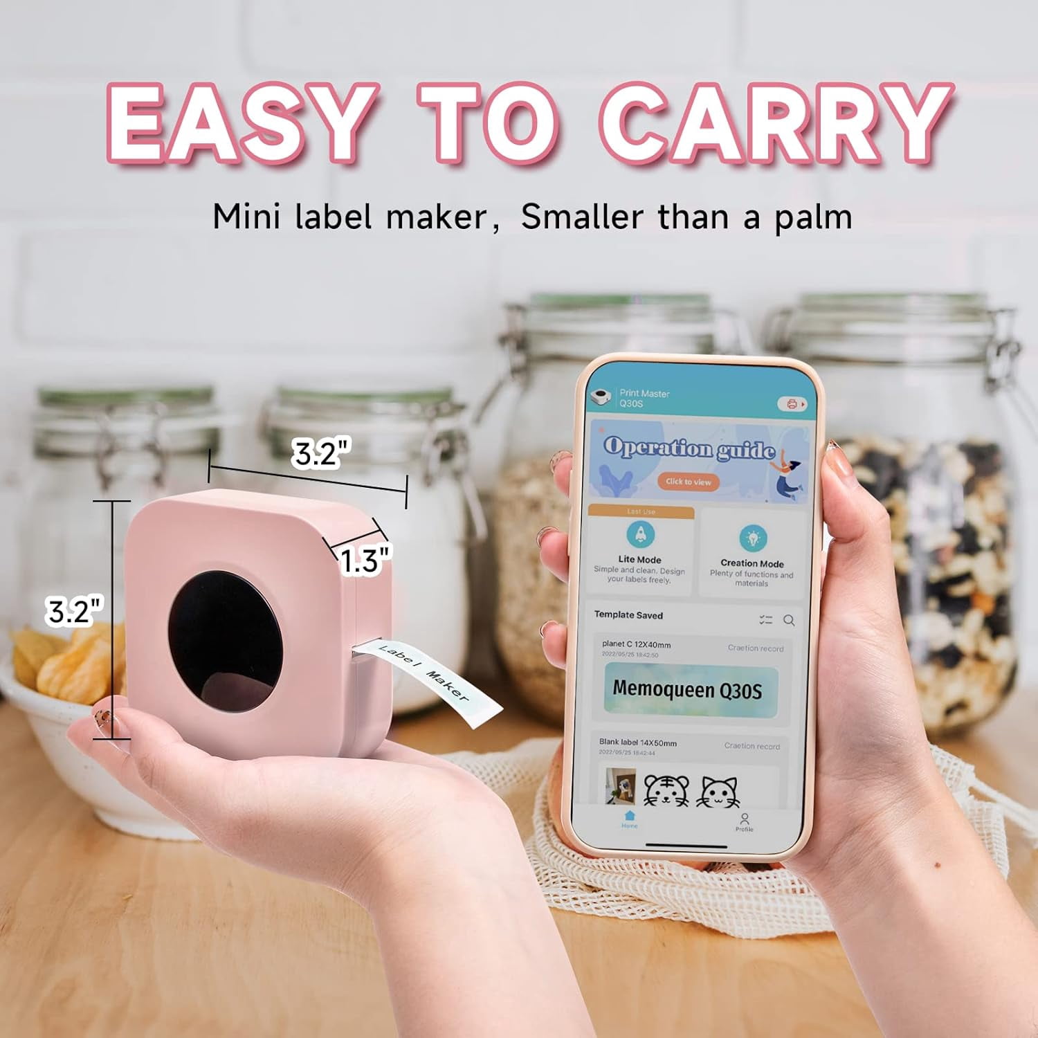 Phomemo Q30S Simplify Labeling with the Bluetooth Mini Label Maker Machine - Perfect for Office, Home, and Organizing - Includes 1 Rolls of Label Tape - Multiple Templates and Easy-to-Use (Pink)