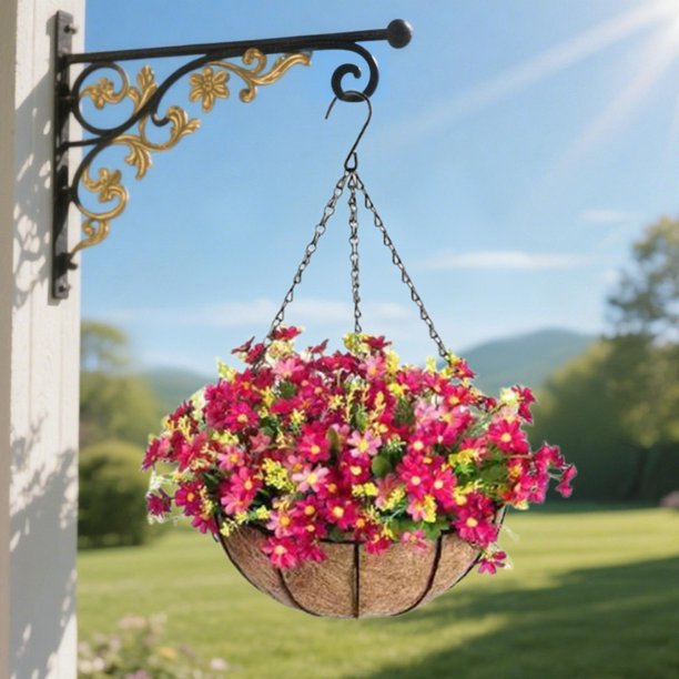 Cesta de flores artificiales, planta colgante falsa, decoración para colgar , maceta con cadena DIY para hogar, porche, balcón, exterior e Rosa