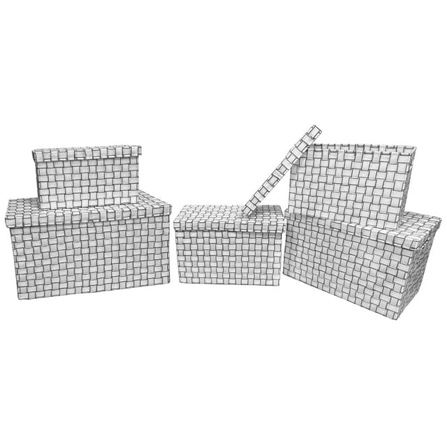 Jessar - Ensemble de 5 Paniers de Rangement en Tissu avec Couvercles, Blanc