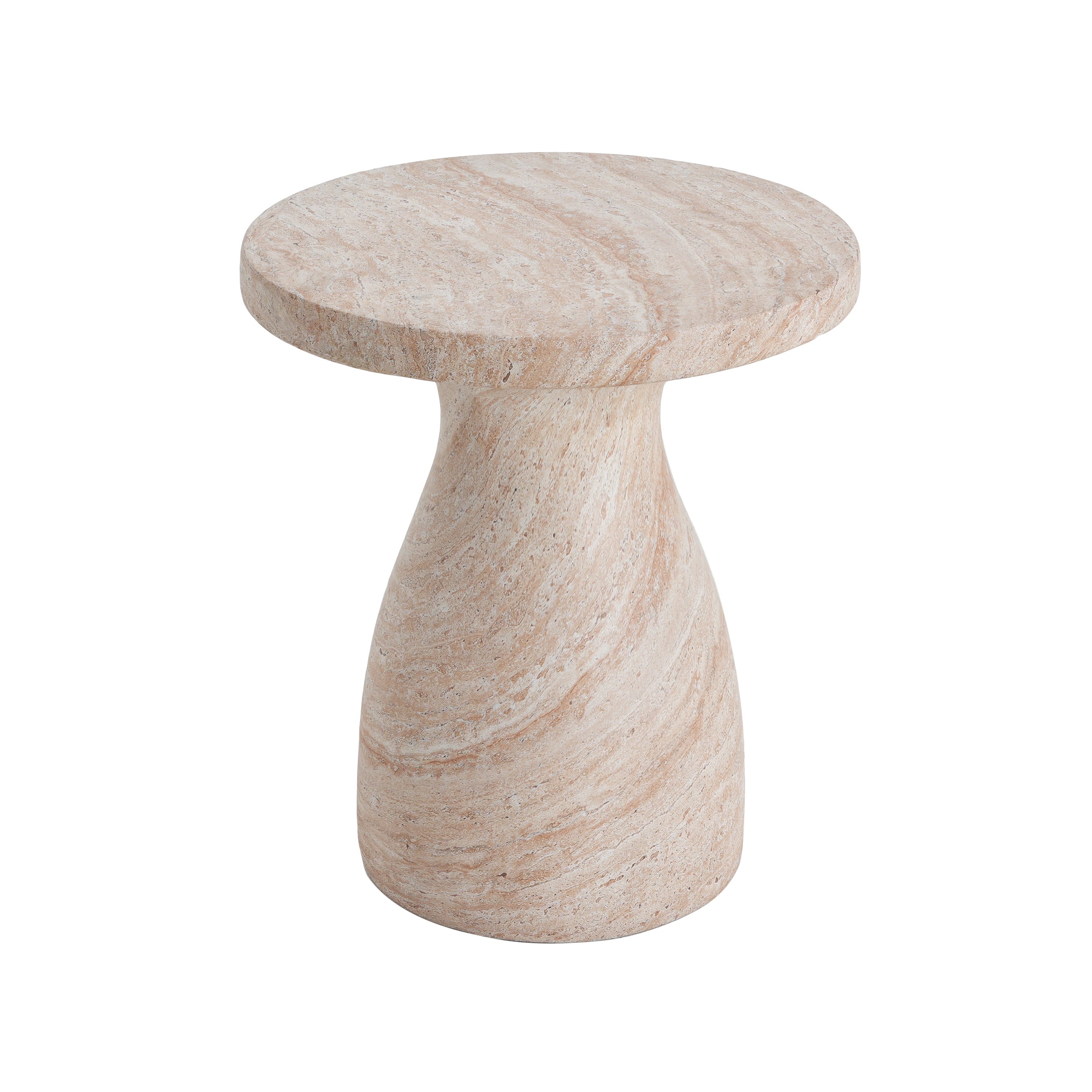 Side Table, Outdoor Indoor Travertine Lightweight Concrete Table for Patio Balcony Garden, Travertine Finish
