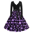 thumbnail image 4 of Women's Casual Fashion Long Sleeve Christmas Graphic Printed Vintage V-Neck Retro Print Long Dress for Holiday Casual Occasions and Everyday Wear,Purple,5XL, 4 of 6