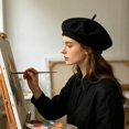 thumbnail image 5 of Byfri French Style Linen Beret Hat Lightweight Artist Cap for Daily Wear Black 54-58cm, 5 of 7