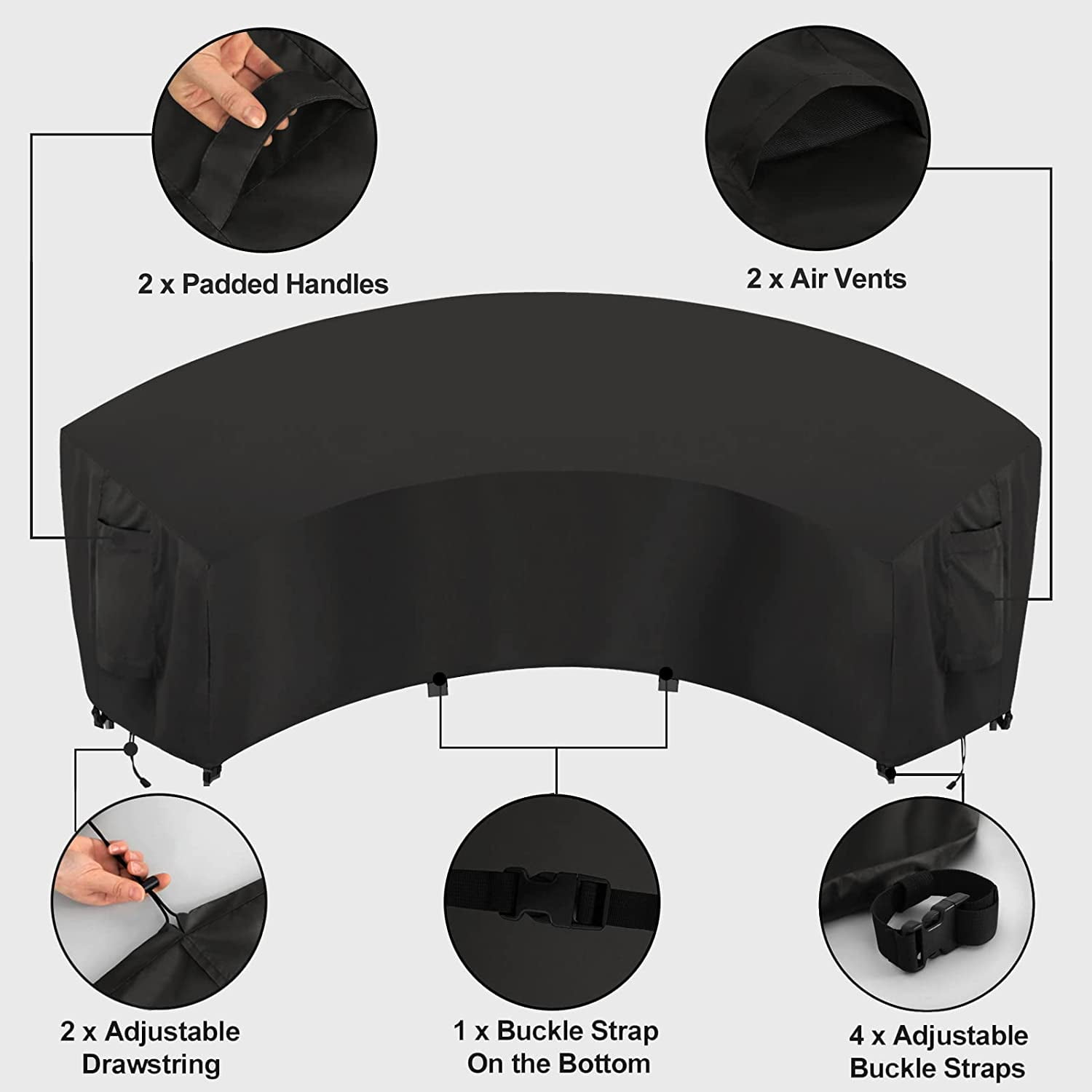 Waterproof Curved Outdoor Sectional Cover - UV Resistant Windproof Patio Sectional Sofa Covers for Deck, Lawn and Backyard, Heavy Duty Furniture Covers (150Lx36Dx38Hx112FL, Camel)