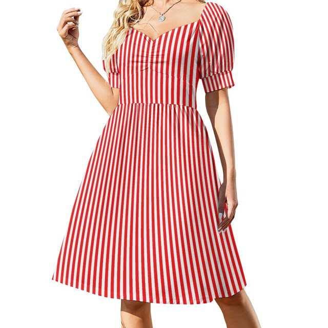 Robe Sans Manches Amincissante à Rayures Rouges et Blanches Tenues de Plage pour Femmes Robes d'Été pour Femmes Robe de Bal