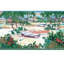 Trimz Tropical Seaside Blue Beach Ocean Coastal Wallpaper Border, Pre-pasted, 15' L x 10.45"W