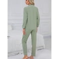 thumbnail image 2 of Womens Green Pajama Set, Long Sleeve Button Up Top & Pants with Heart, 2 of 7